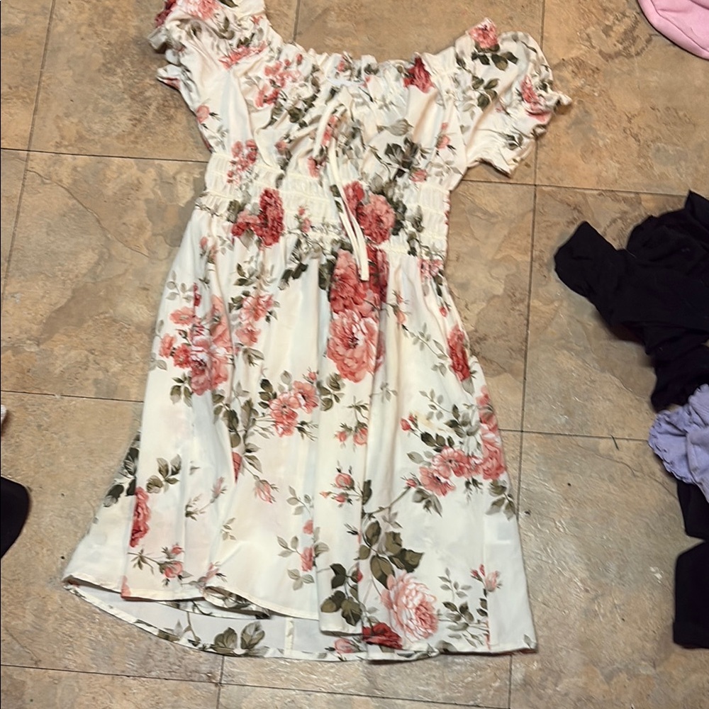 SHEIN Floral Off-Shoulder Dress - White and Pink